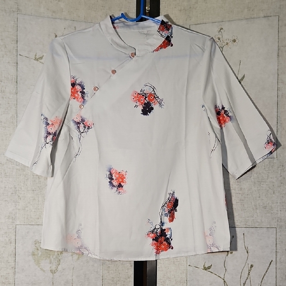 SHEIN Floral Blouse - White and Pink - Picture 1 of 4